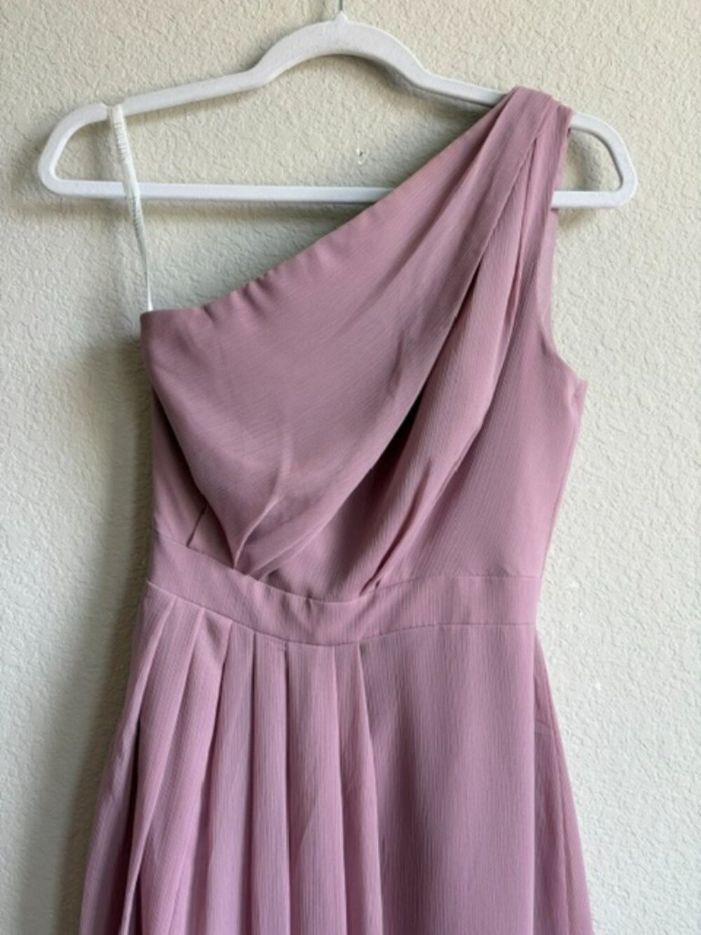 David's Bridal One Shoulder Dusty Rose Chiffon Maxi Gown Size 2 Luxury Chic - Picture 3 of 9